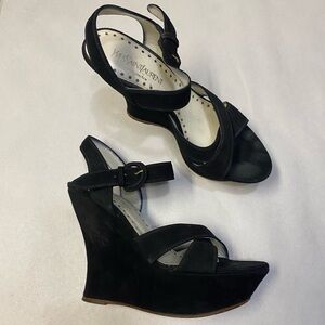 Yves Saint Laurent YSL Platform Wedge Heels Size 8 Suede Rive Gauche Designer